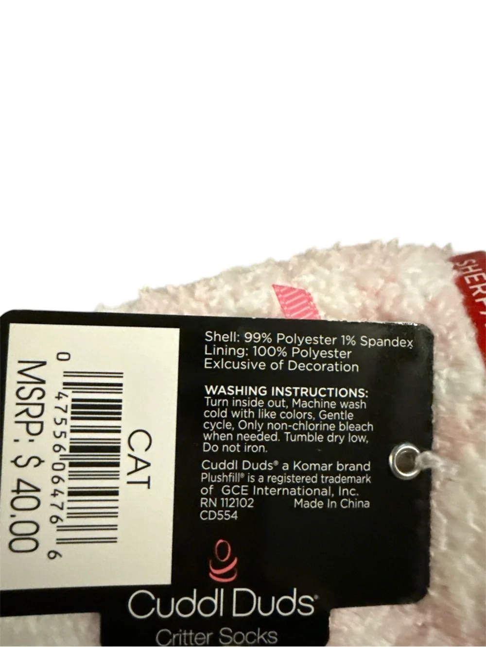 Cuddl Duds Cat Pink & White Sherpa Critter Socks with Pom Detail